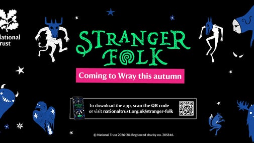 Marketing graphic promoting Stranger Folk app
